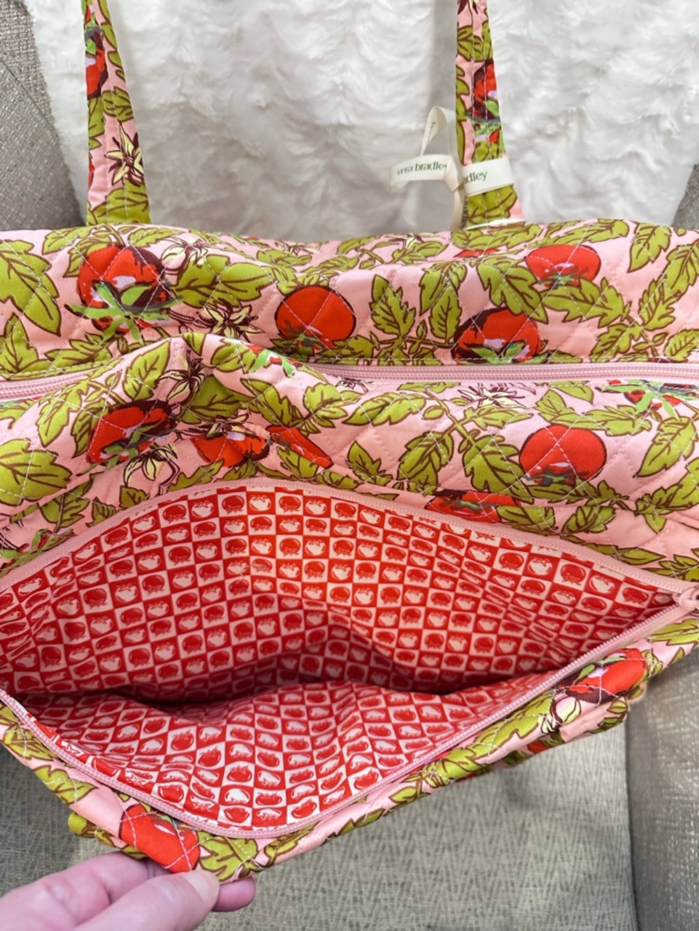 Vera Bradley Miramar Cotton Weekender Tote Bag Tomato Vines - Picture 6 of 13